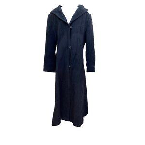 Fabulous Vintage Halston Coat, Long Black Wool with Witchy Hood, 6